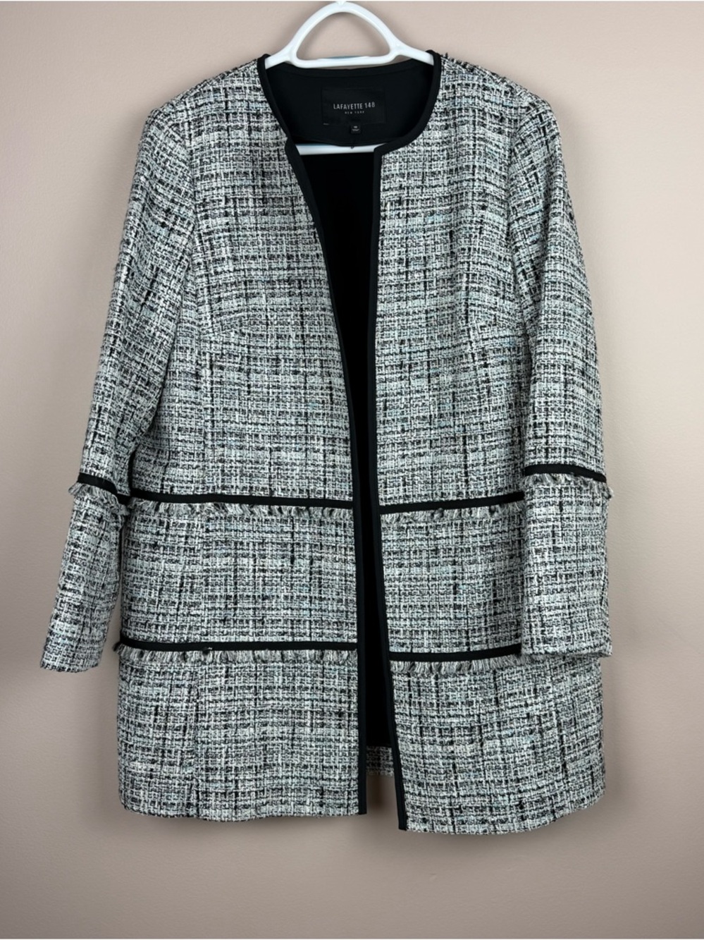 LAFAYETTE 148 | Tweed textured fringe open style blazer Jacket size 10